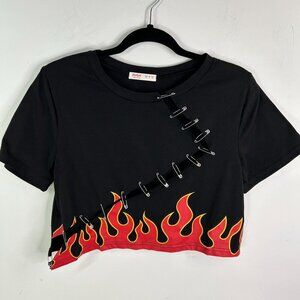 Red flames black paper clip crop top size‎ medium